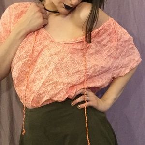 Large tunic-like orange/white pattern blouse